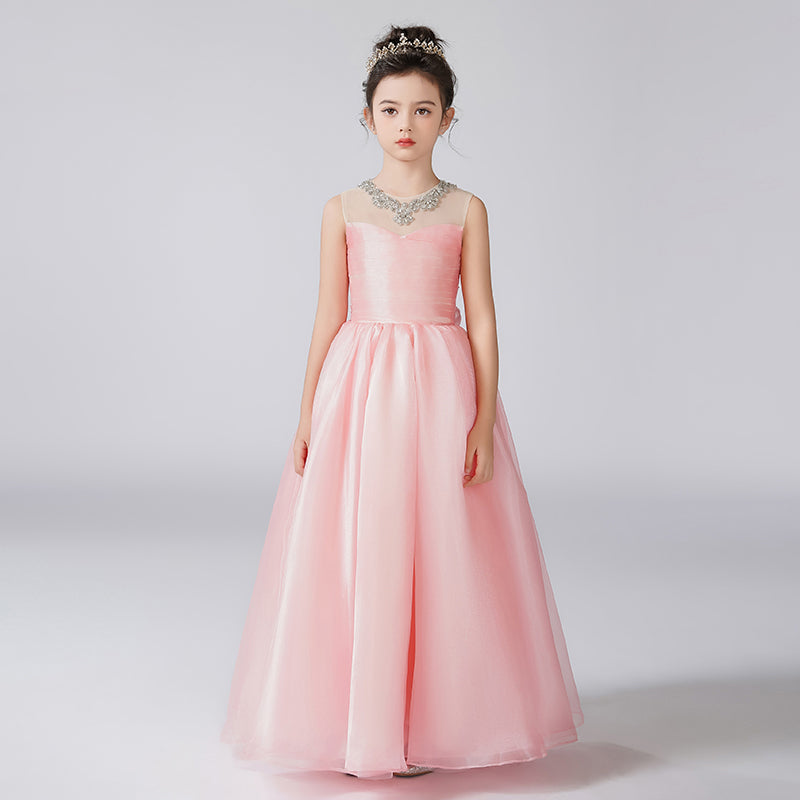 Dideyttawl Girls Pink Princess Dress Elegant Tulle Ball Gown for Wedding Party
