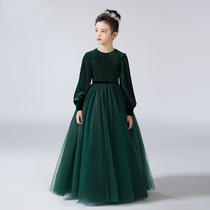 Dideyttawl Velvet Elegant Girls Formal Dress Lantern Long Sleeves Girls Birthday Party Dress