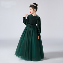 Dideyttawl Velvet Elegant Girls Formal Dress Lantern Long Sleeves Girls Birthday Party Dress