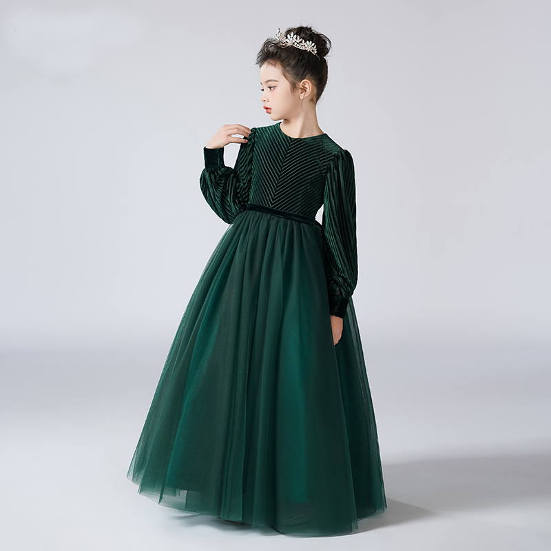 Dideyttawl Velvet Elegant Girls Formal Dress Lantern Long Sleeves Girls Birthday Party Dress