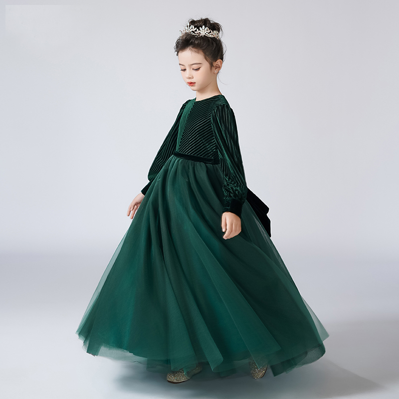 Dideyttawl Velvet Elegant Girls Formal Dress Lantern Long Sleeves Girls Birthday Party Dress