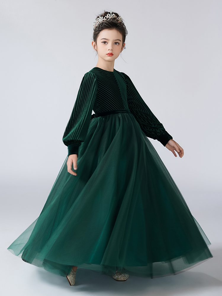 Dideyttawl Velvet Elegant Girls Formal Dress Lantern Long Sleeves Girls Birthday Party Dress