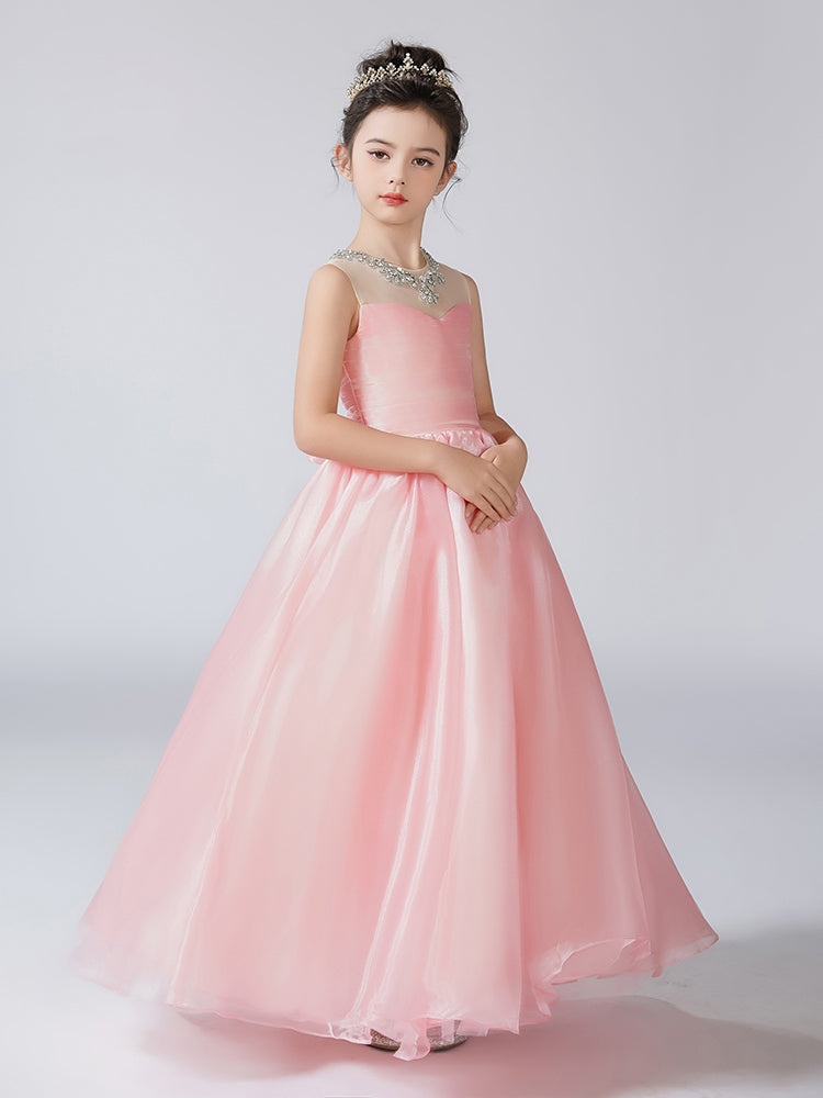 Dideyttawl Girls Pink Princess Dress Elegant Tulle Ball Gown for Wedding Party