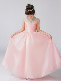 Dideyttawl Girls Pink Princess Dress Elegant Tulle Ball Gown for Wedding Party