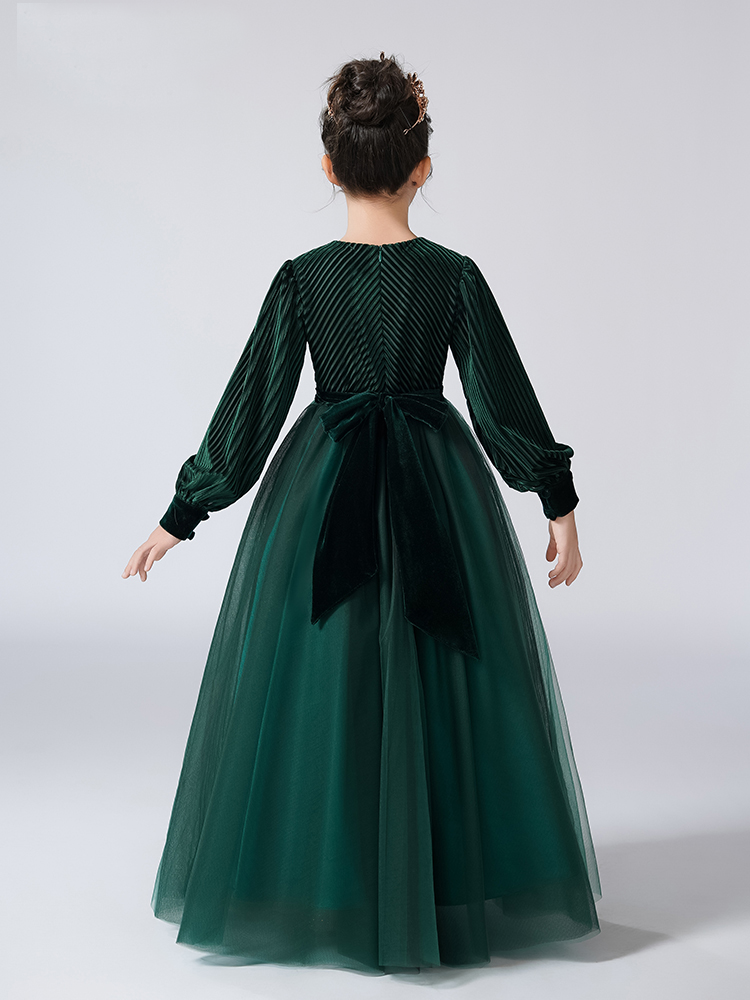 Dideyttawl Velvet Elegant Girls Formal Dress Lantern Long Sleeves Girls Birthday Party Dress