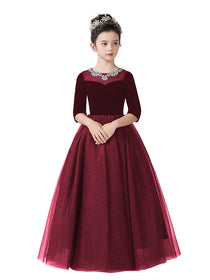 Dideyttawl Girls Formal Dress with Half Sleeves Velvet Bodice and Sparkly Tulle Skirt