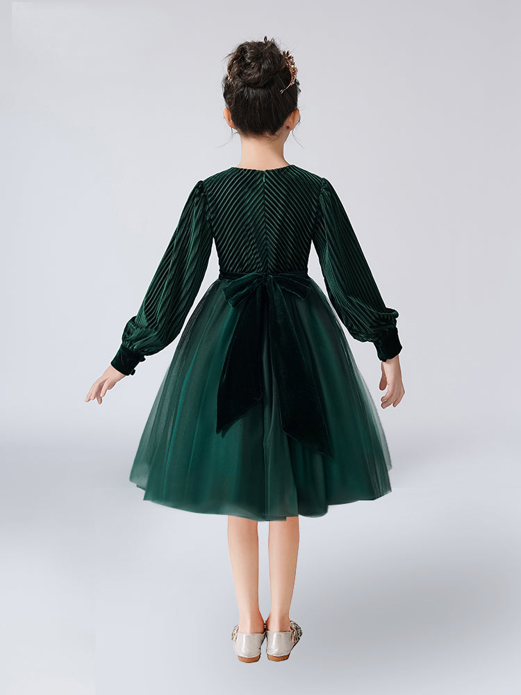 Dideyttawl Spring Girls Short Velvet Girls Formal Dress Elegant Formal Dress Lantern Long Sleeves Girls Birthday Party Dress