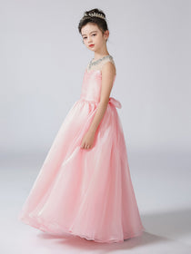 Dideyttawl Girls Pink Princess Dress Elegant Tulle Ball Gown for Wedding Party