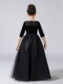Dideyttawl Girls Formal Dress with Half Sleeves Velvet Bodice and Sparkly Tulle Skirt