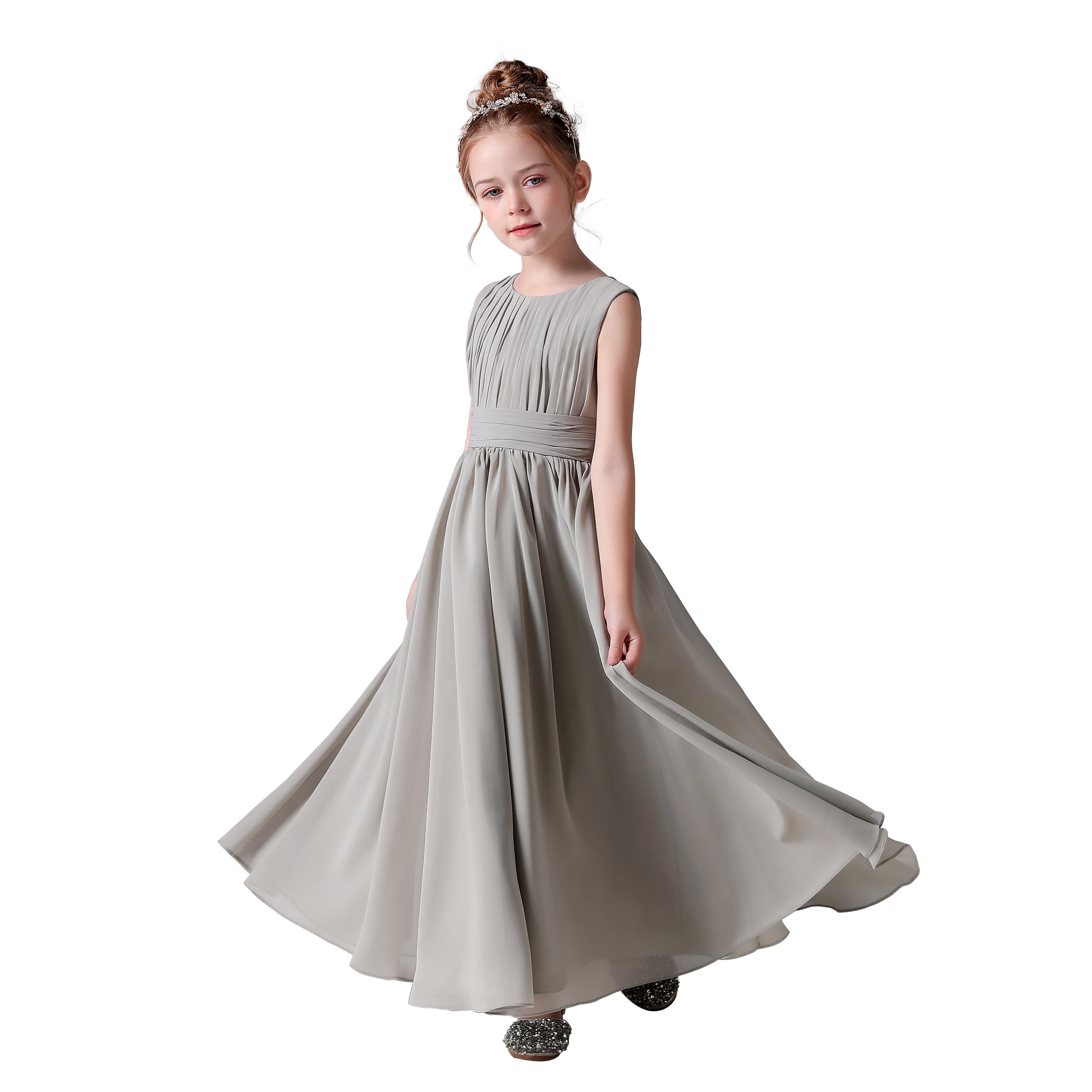 Dideyttawl Pleated Chiffon Flower Girl Dresses Sleeveless Wedding Guest Dress Simple Athenian Style A-Line Dresses for Special Occasion
