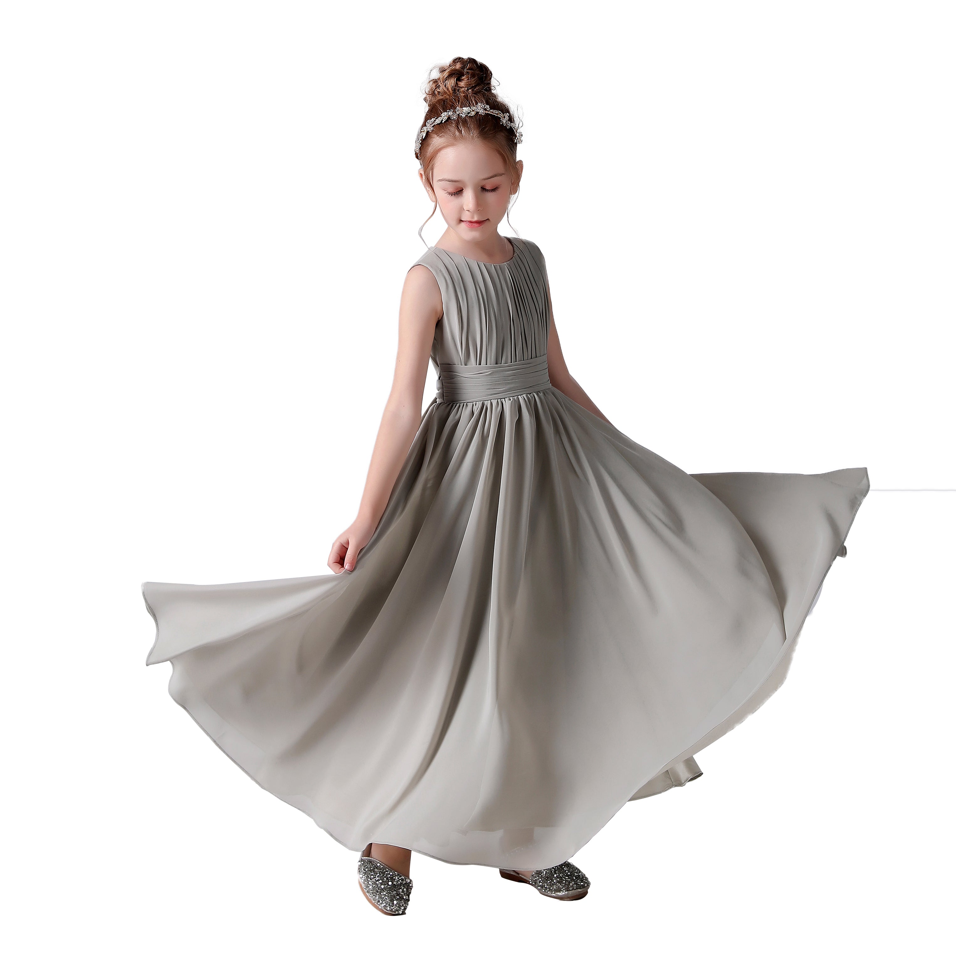 Dideyttawl Pleated Chiffon Flower Girl Dresses Sleeveless Wedding Guest Dress Simple Athenian Style A-Line Dresses for Special Occasion
