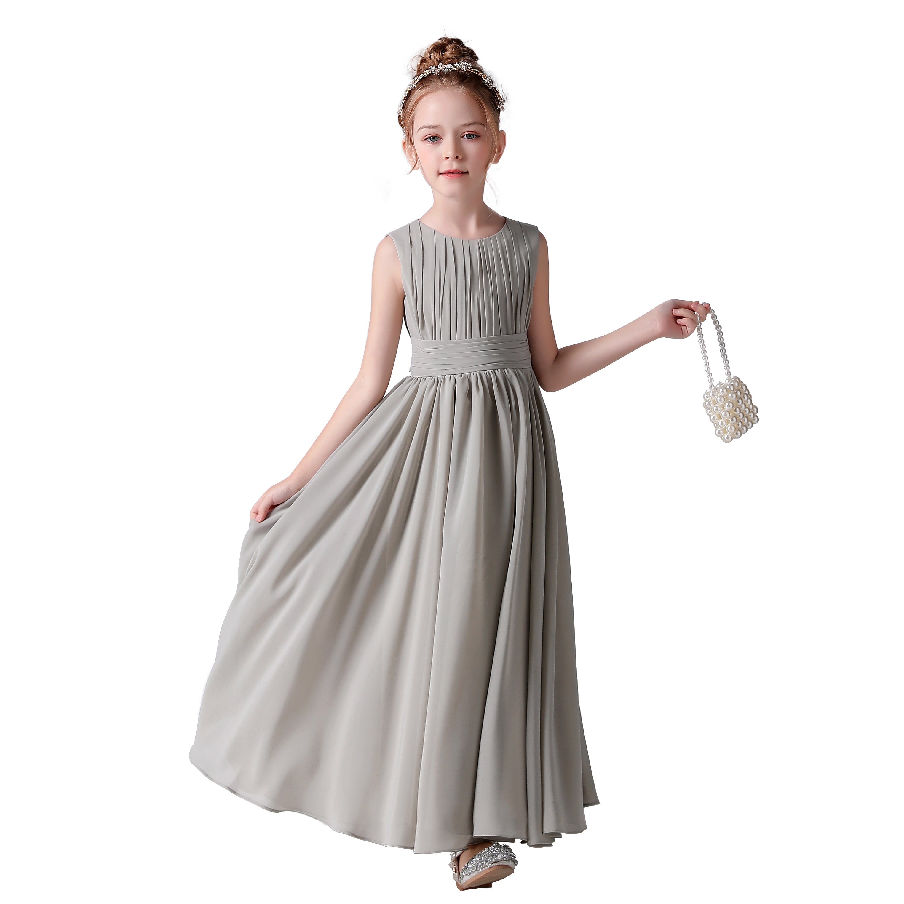 Dideyttawl Pleated Chiffon Flower Girl Dresses Sleeveless Wedding Guest Dress Simple Athenian Style A-Line Dresses for Special Occasion