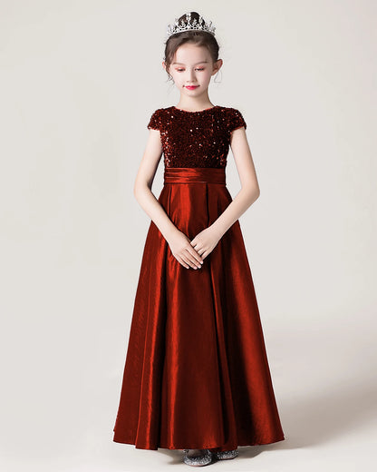 Dideyttawl Sequins Flower Girls Dress Satin Formal Brithday Party Gown