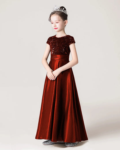 Dideyttawl Sequins Flower Girls Dress Satin Formal Brithday Party Gown