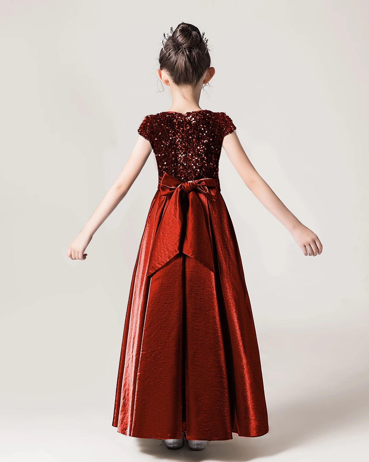 Dideyttawl Sequins Flower Girls Dress Satin Formal Brithday Party Gown