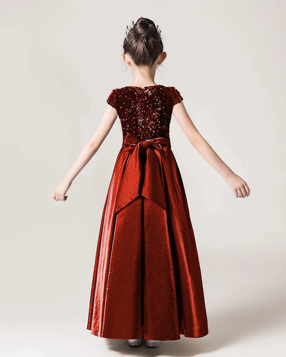 Dideyttawl Sequins Flower Girls Dress Satin Formal Brithday Party Gown