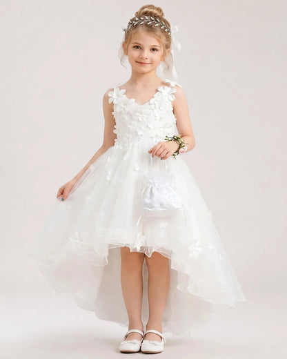 White Tulle A-line Flower Girl Dress Front View