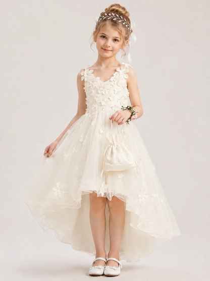Ivory 3D Floral Flower Girl Dress