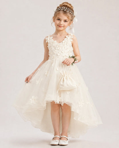 Ivory Tulle A-line Flower Girl Dress Front View