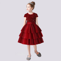 Dideyttawl Girls Burgundy Princess Dress Short Sleeve Tulle Ball Gown for Wedding Party