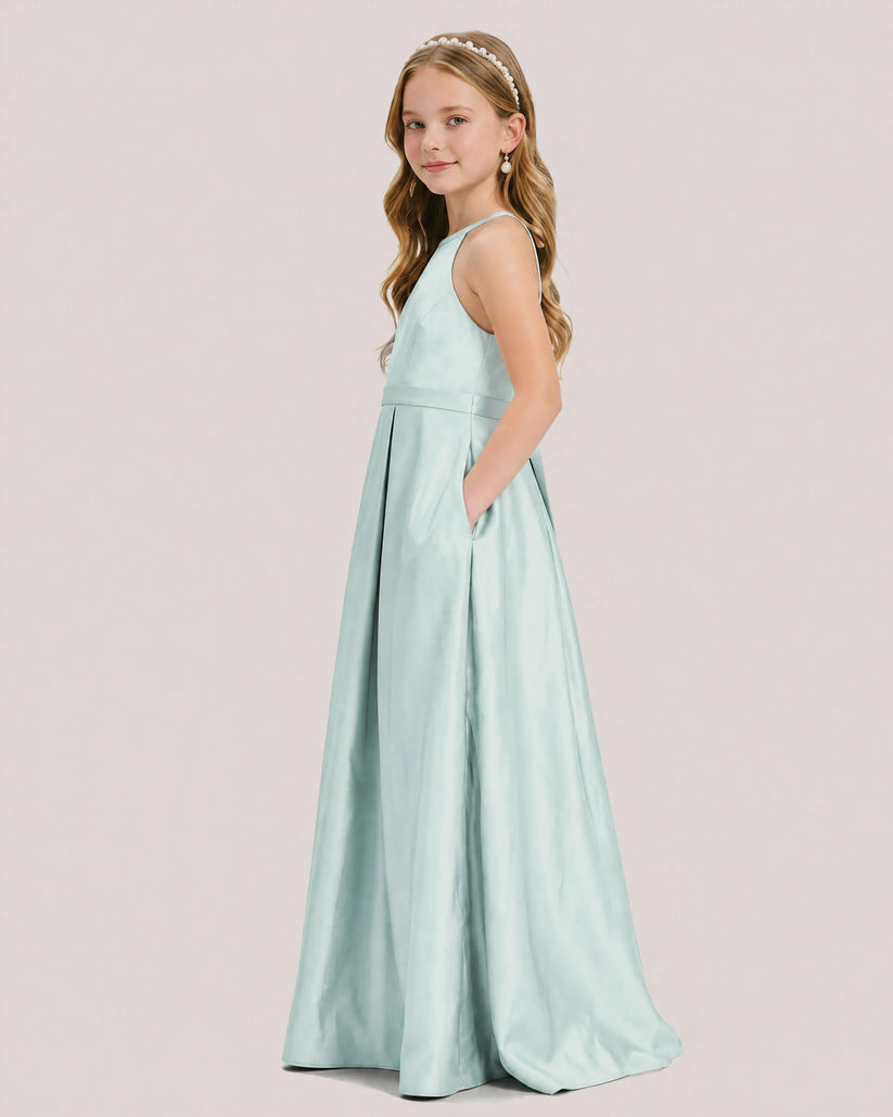 Mist Satin A-line Junior Bridesmaid Dress Side View