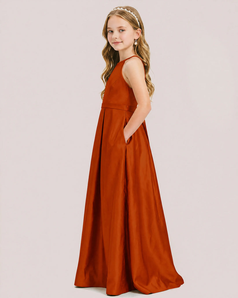 Burnt Orange Satin A-line Junior Bridesmaid Dress Side View