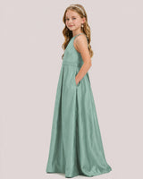 Eucalyptus Satin A-line Junior Bridesmaid Dress Side View