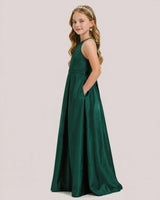 Dark Green Satin A-line Junior Bridesmaid Dress Side View