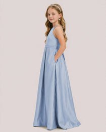 dideyttawl A-Line Junior Bridesmaid Dresses Satin Halter Special Occasion Dress Gown