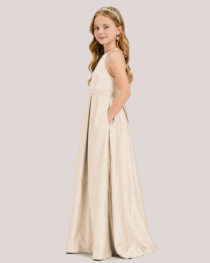 Champagne Satin A-line Junior Bridesmaid Dress Side View