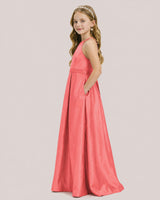 Coral Satin A-line Junior Bridesmaid Dress Side View