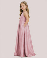 Dusty Rose Satin A-line Junior Bridesmaid Dress Side View