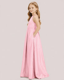 dideyttawl A-Line Junior Bridesmaid Dresses Satin Halter Special Occasion Dress Gown