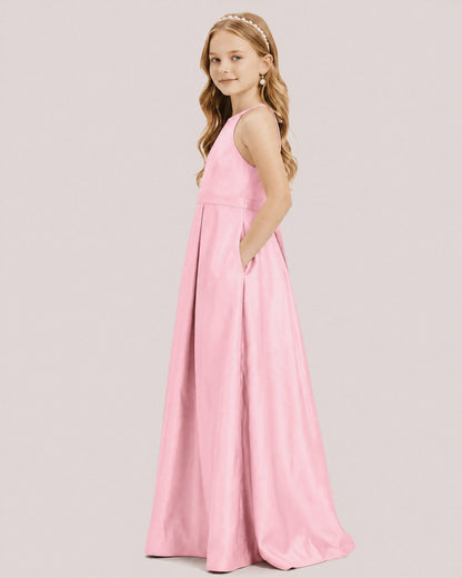 dideyttawl A-Line Junior Bridesmaid Dresses Satin Halter Special Occasion Dress Gown 2532