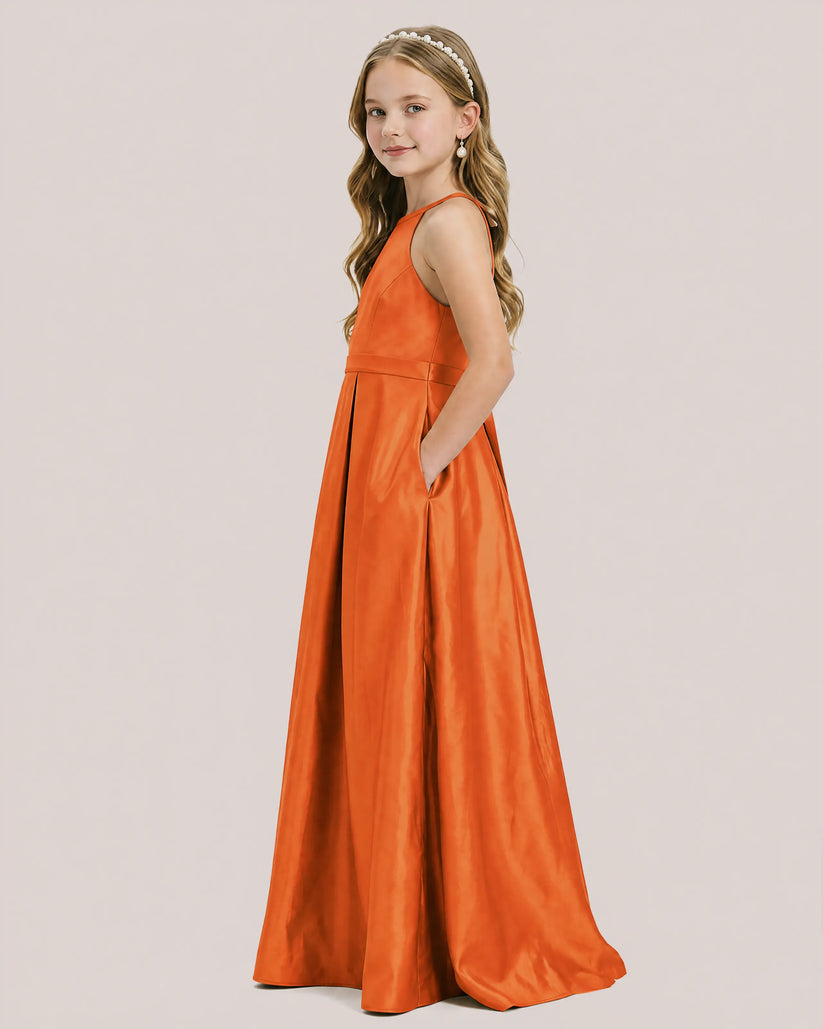 Burnt Orange Satin A-line Junior Bridesmaid Dress Side View