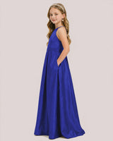 Royal Blue Satin A-line Junior Bridesmaid Dress Side View