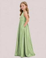 Sage Green Satin A-line Junior Bridesmaid Dress Side View