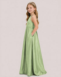 dideyttawl A-Line Junior Bridesmaid Dresses Satin Halter Special Occasion Dress Gown