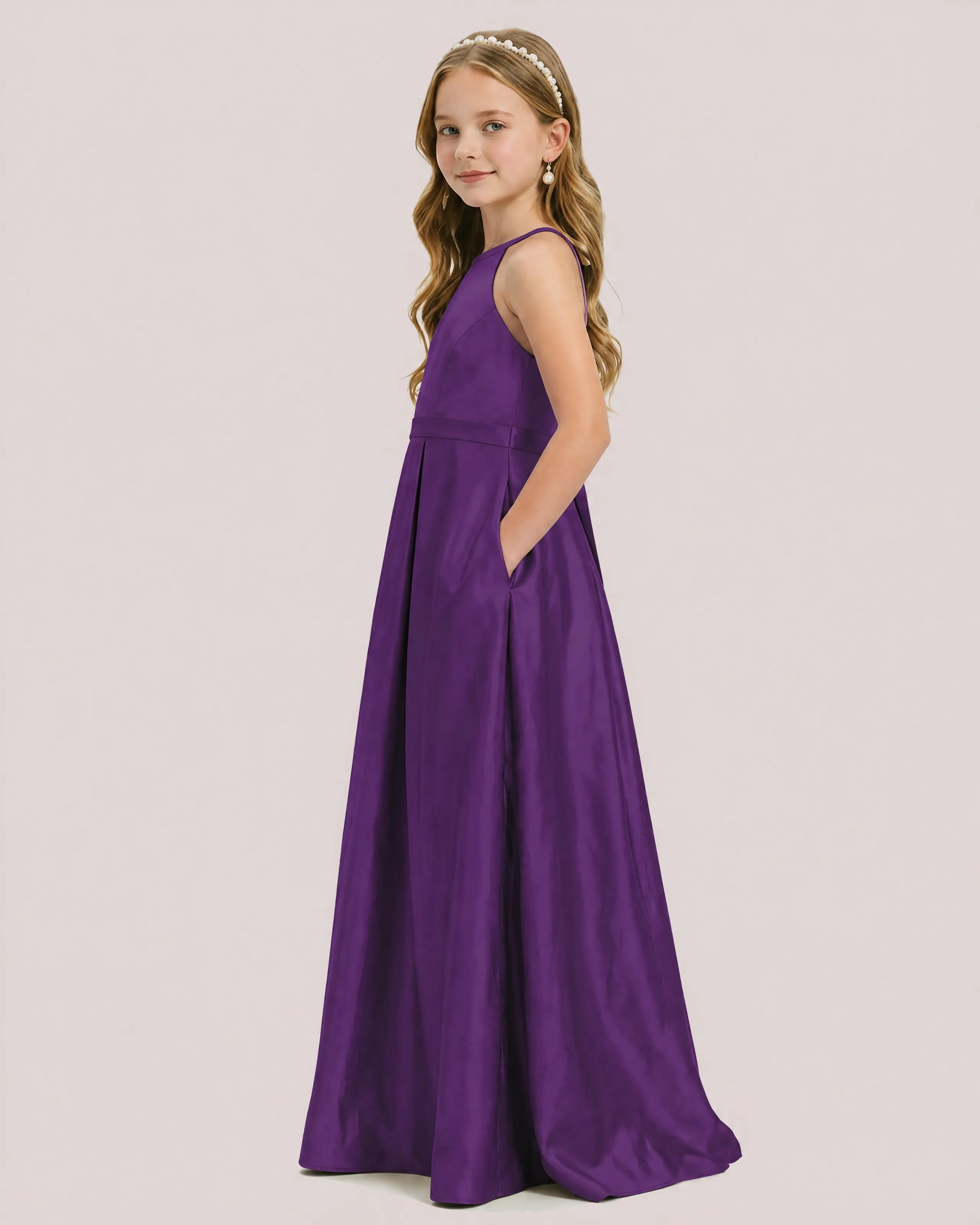 dideyttawl A-Line Junior Bridesmaid Dresses Satin Halter Special Occasion Dress Gown