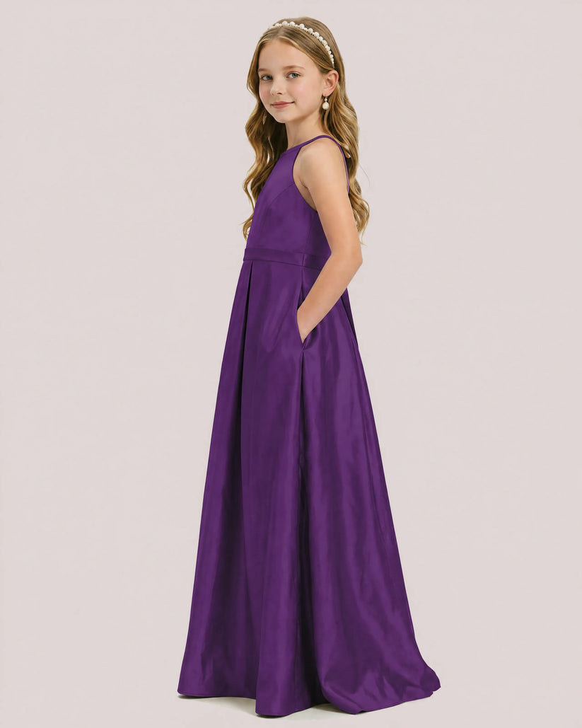 Purple Satin A-line Junior Bridesmaid Dress Side View