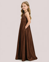 Brown Satin A-line Junior Bridesmaid Dress Side View