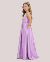 Lilac Satin A-line Junior Bridesmaid Dress Side View