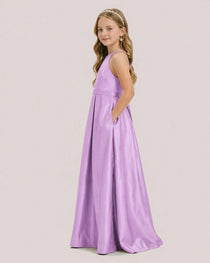 dideyttawl A-Line Junior Bridesmaid Dresses Satin Halter Special Occasion Dress Gown