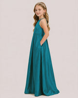 Peacock Satin A-line Junior Bridesmaid Dress Side View