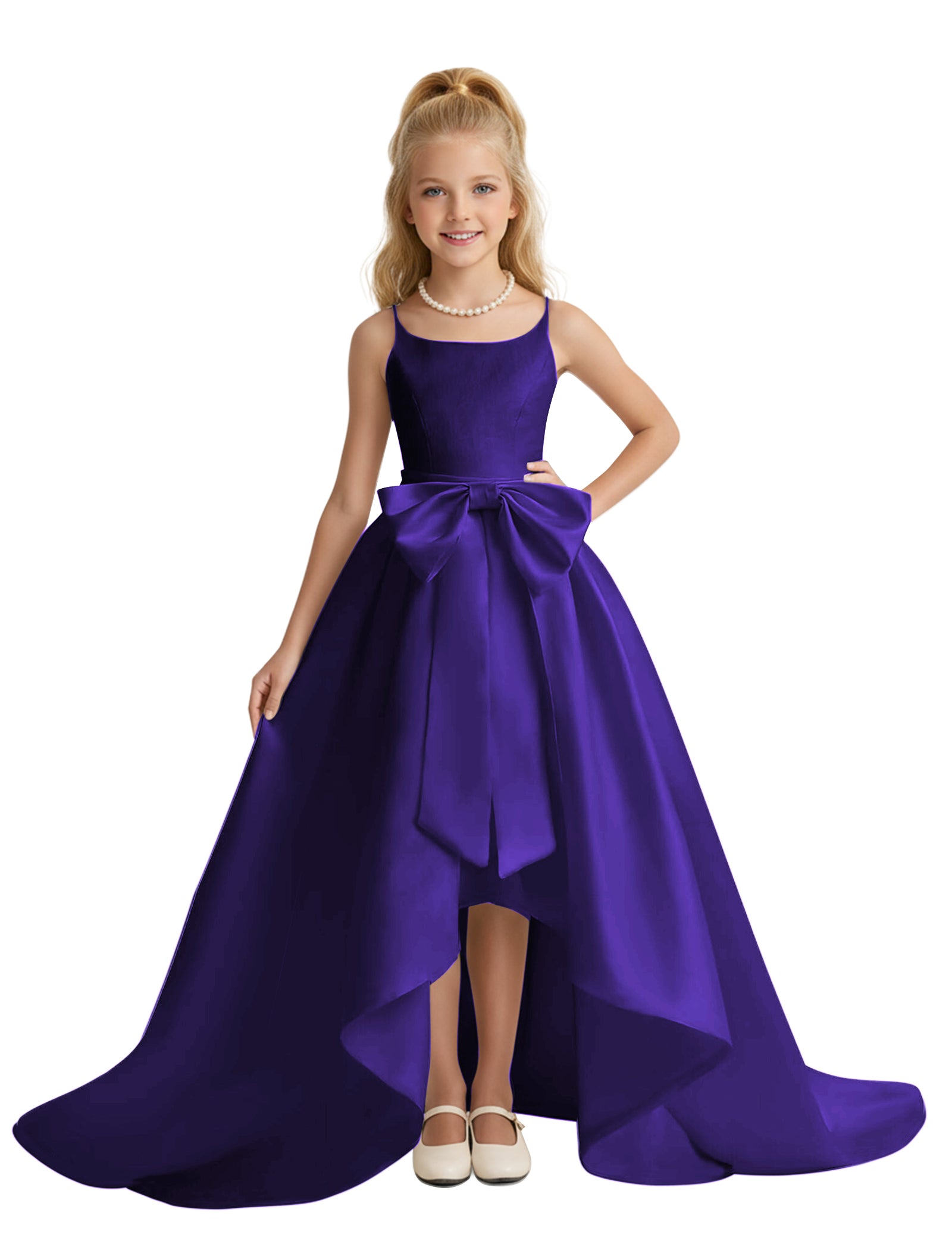 dideyttawl High-Low Girls Formal Dress for Girls Satin A-Line Pageant Gown 2535