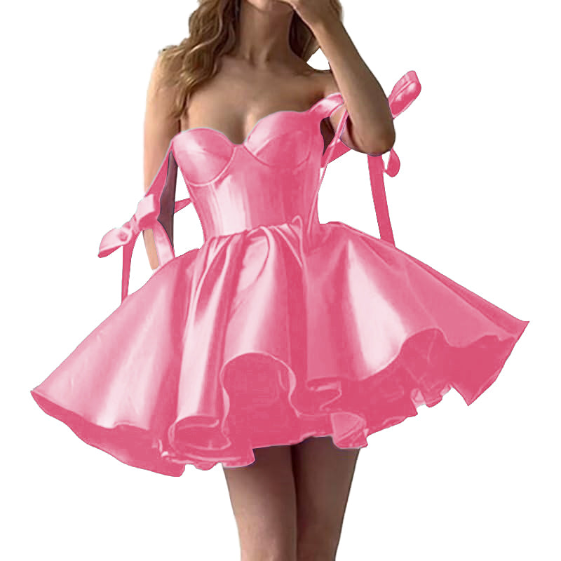 2025 Lace up Back Mini Wedding Dress Elegant Short Formal Dress Women Backless Puffy Prom Dress