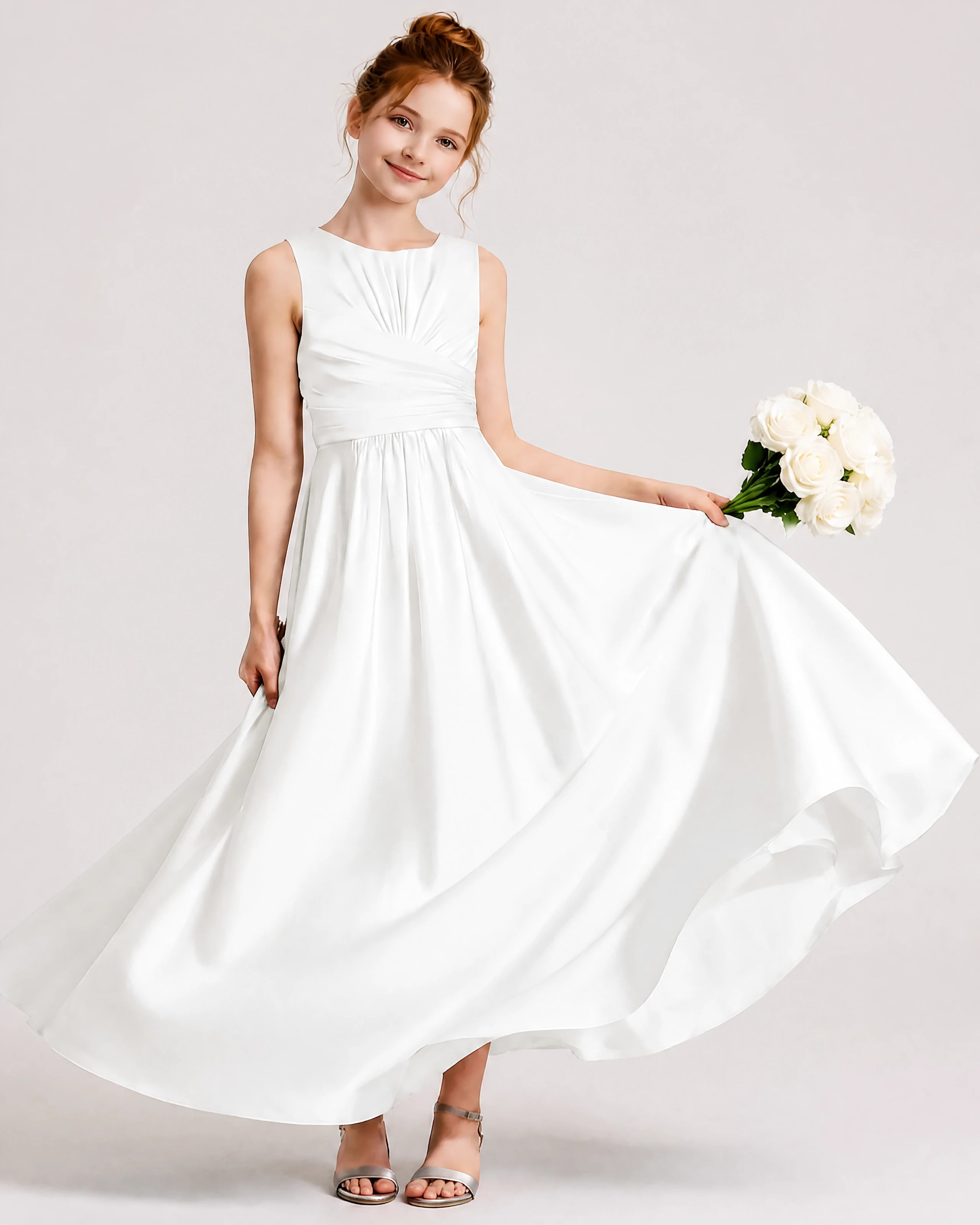 Junior Bridesmaid Dress | Ruched Bodice & Satin