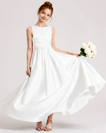 White Satin Junior Bridesmaid Dress