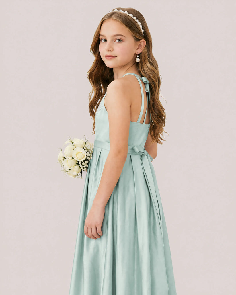 Mist Satin A-line Junior Bridesmaid Dress Side View