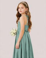 Eucalyptus Satin A-line Junior Bridesmaid Dress Side View